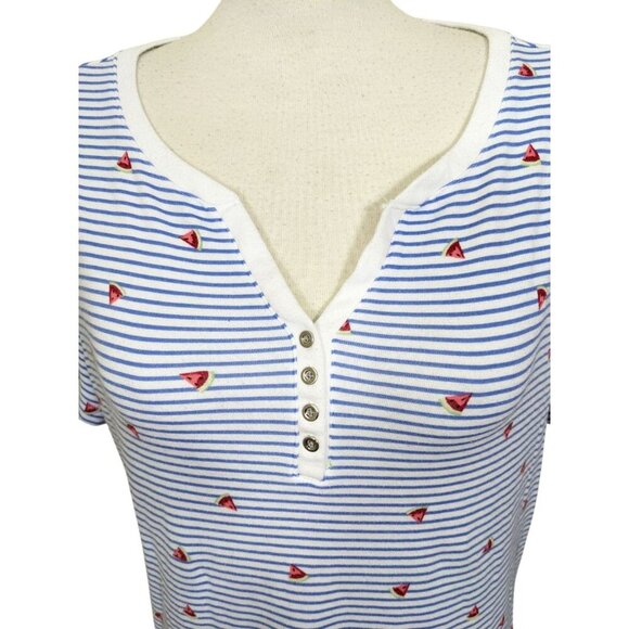 Karen Scott Womens Plus XXL Popover Top Blue White Stripe Button Neck Watermelon - Picture 5 of 10